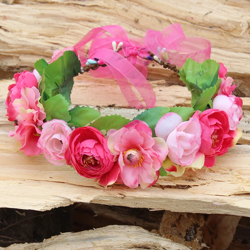 

summer weddings Newest Wedding flower Headband Kids Party Floral garland with Ribbon Adjustable girls flower crown Rose Flower W
