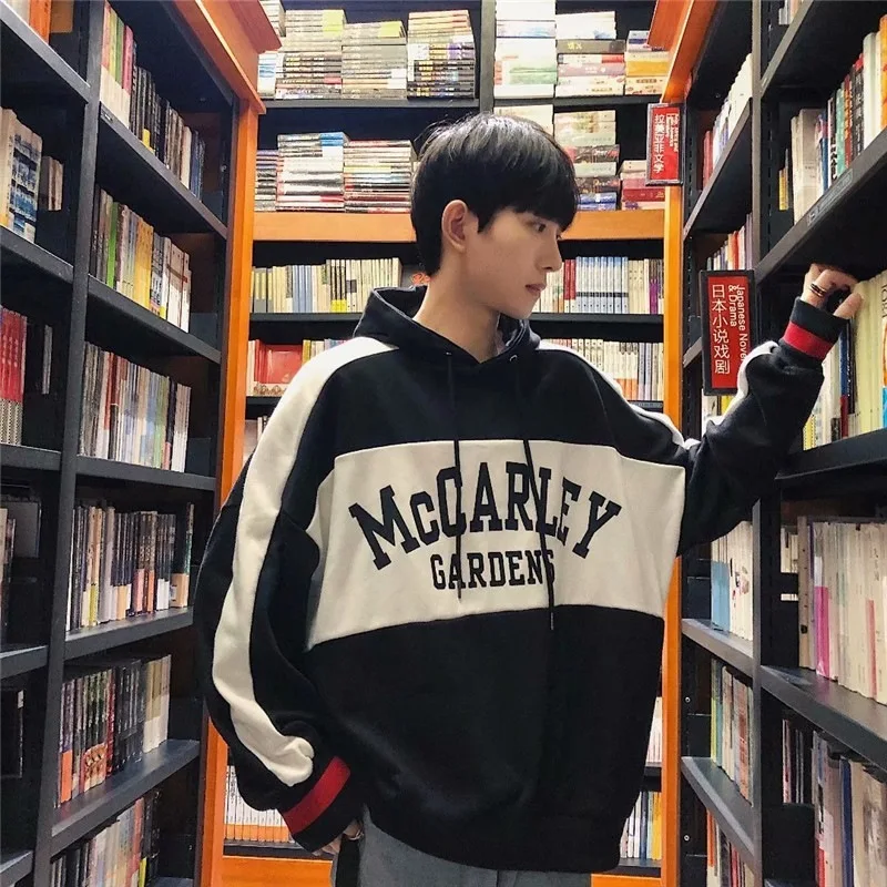 

Harajuku Print Bape Sweatshirt Men's Loose Couples Pullover Ribbon Splicing Sweatshirt Youth Casual Men's Hip Hop Hoodies Hoodie