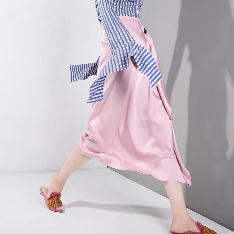 

[EAM] 2019 New Spring Summer High Elastic Waist Button Ruffles Split Joint Temperament Half-body Skirt Women Fashion Tide JR25