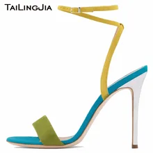 Open Toe High Heel Colorful Women Sandals Woman Shoes Buckle Ankle Strap Open Toe Brand Sexy Ladies Party Dress Shoes Plus Size women luxury open toe one strap champagne gold chunky heel sandals ankle strap buckle thick high heel sandals dress shoes