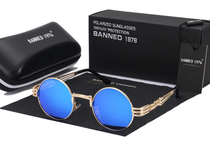 Поляризационные готические стимпанк Солнцезащитные очки для мужчин и женщин, модные брендовые дизайнерские винтажные Круглые Солнцезащитные очки с металлической оправой oculos