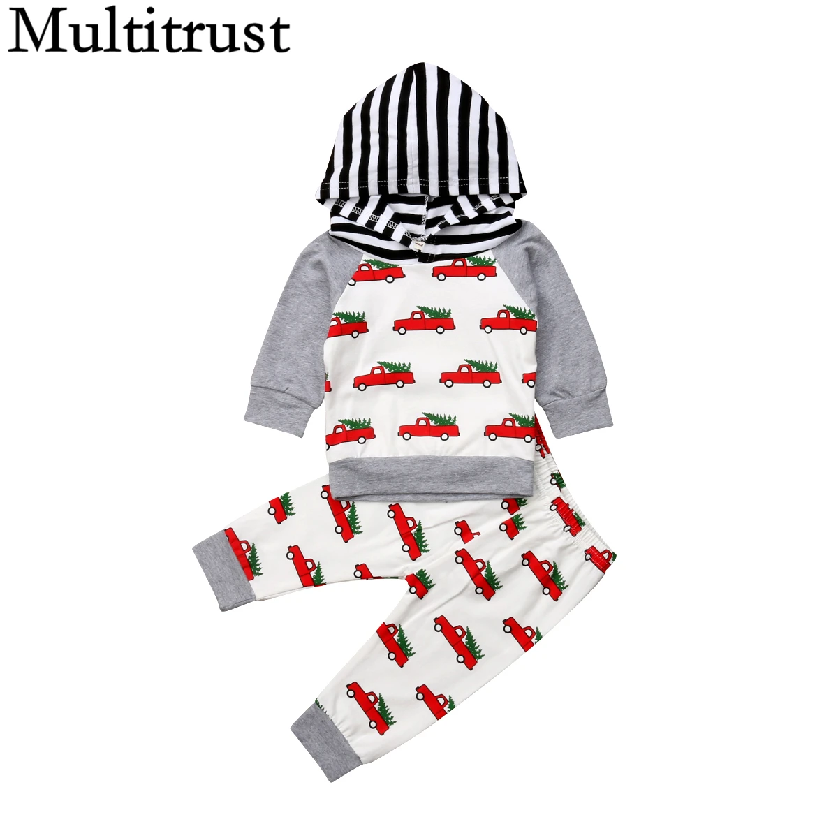 Г., бренд Multitrust, топы с капюшоном и рисунком рождественской елки для новорожденных мальчиков и девочек, штаны осенняя одежда с машинками