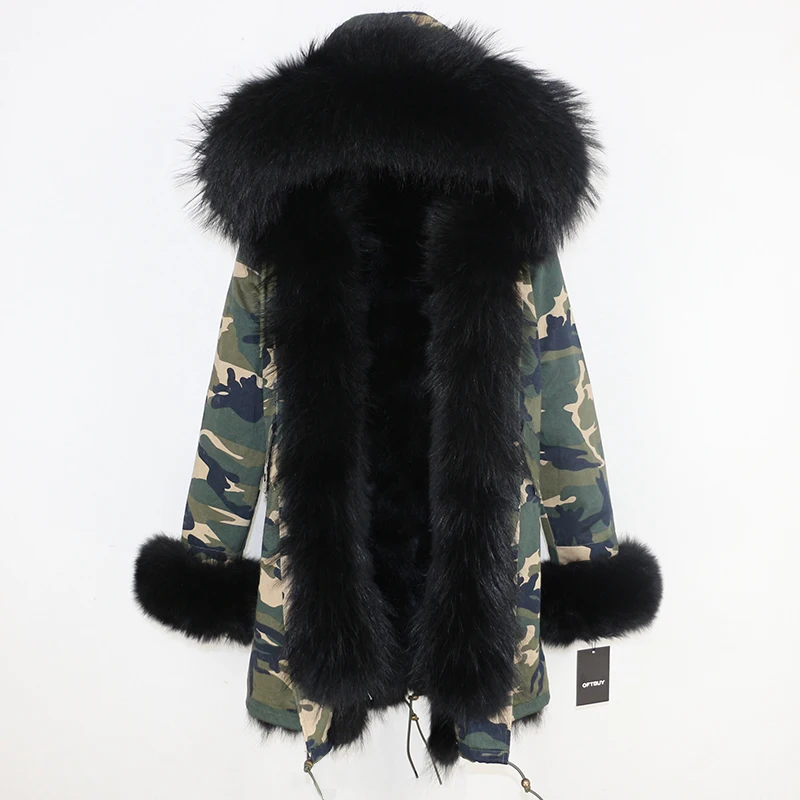 camo black F Брендовая Роскошная зимняя куртка женская парка пальто из натурального меха енота воротник из лисьего меха Подкладка Толстая теплая верхняя одежда уличная одежда - Цвет: camo black F