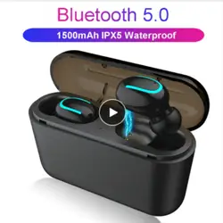 Рави Bluetooth наушники V5.0 + EDR Спорт Мини СПЦ наушники с 1500 mAh Зарядное устройство чехол Q32 Беспроводной наушники для мобильного телефона