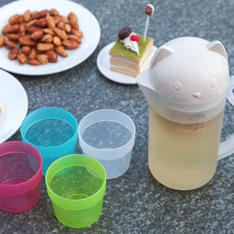 Чайник с котом из мультфильма чайник с чашкой для воды домашний чайник для холодной кипяченой воды открытый пластиковый портативный заварник с фильтром