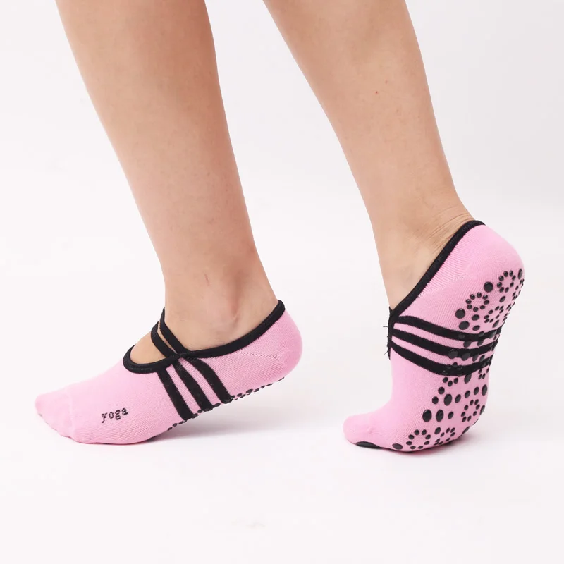

Women round Yoga Socks Ladies Anti-slip Dancing socks sports Cotton Socks With Ribbons GYM fitness toes socks Elastic band
