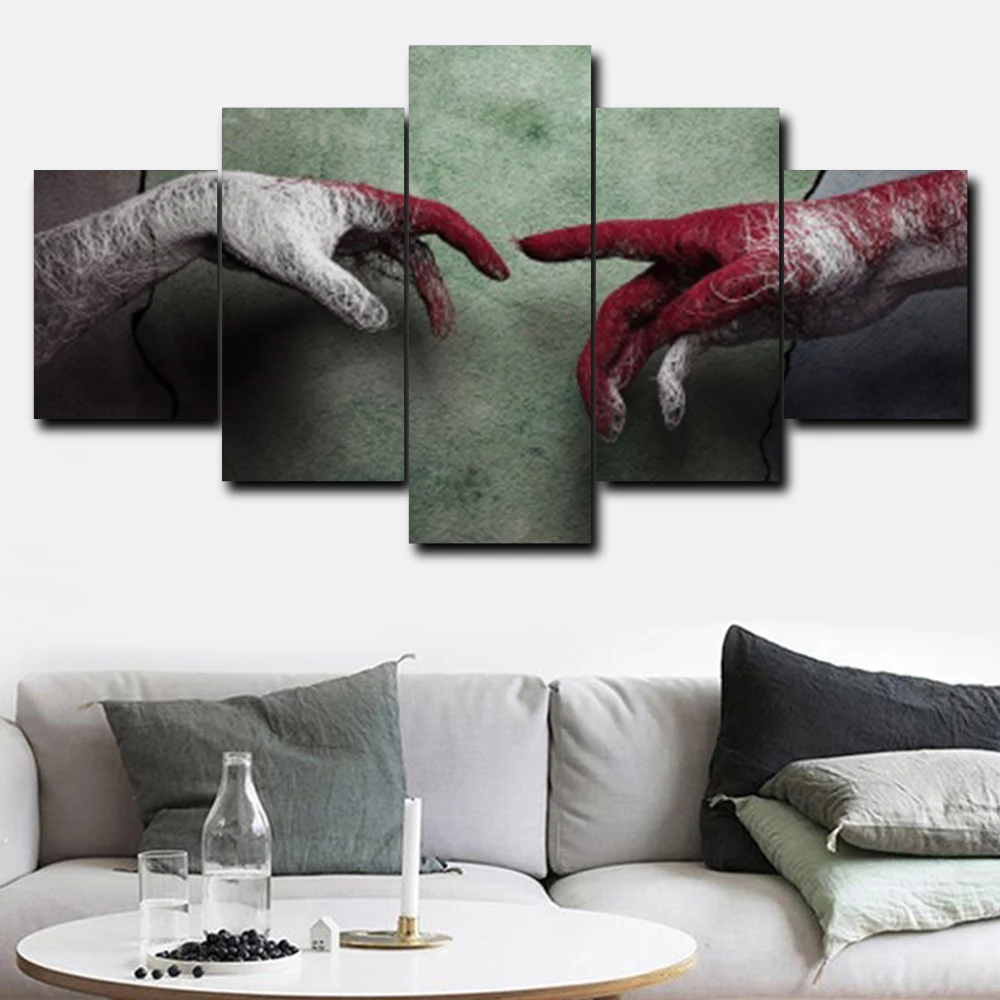 

Laeacco Calligraphy Painting On Canvas Abstract 5 Panel Wall Artwork Hands Poster and Print Home Kitchen Living Room Decoration