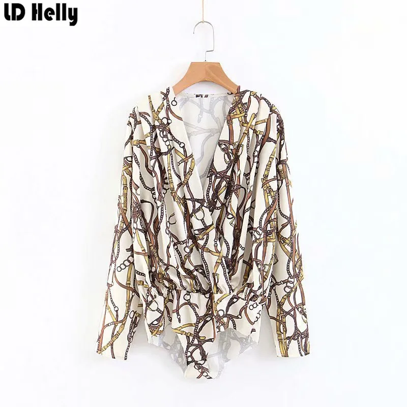 LD Helly новые сексуальные боди Блузы с глубоким v образным вырезом и цепочкой для