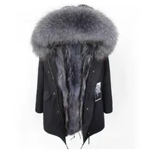 Модная зимняя новая куртка с подкладкой из натурального меха енота, пальто с большим воротником из меха енота черного и серого цветов, плотное теплое пальто