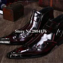 Лидер продаж Для мужчин модные острый носок Пряжка Дизайн полусапожки в стиле вестерн Стиль Для мужчин формальные Бизнес кожаные сапоги свадебные туфли