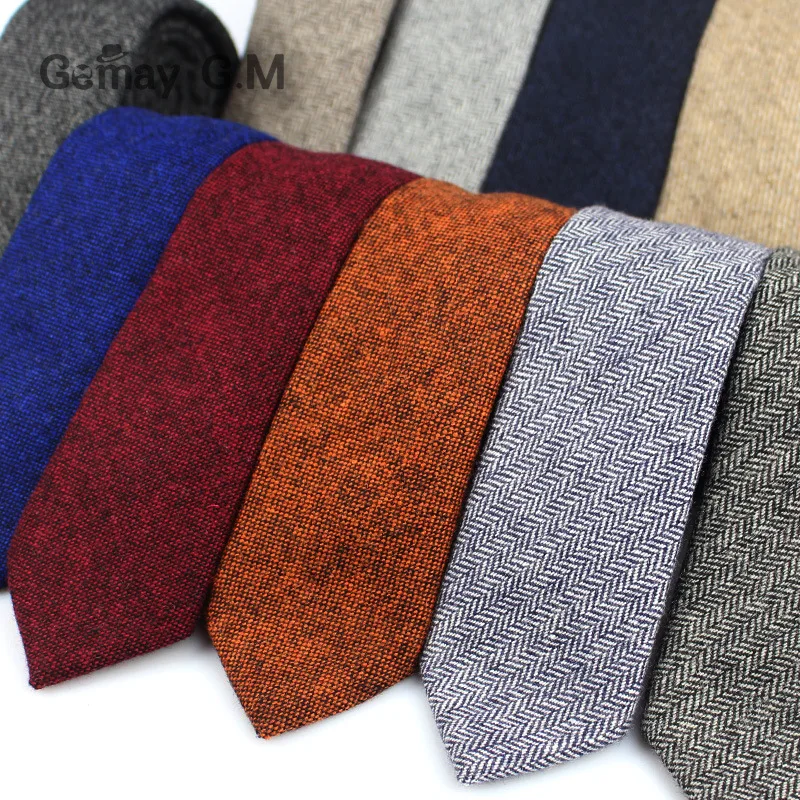 New Solid Wool Ties For Men High Quality Brand Narrow Slim Suits Neckties Blue 6cm Mens Neck Tie for Wedding Cravats