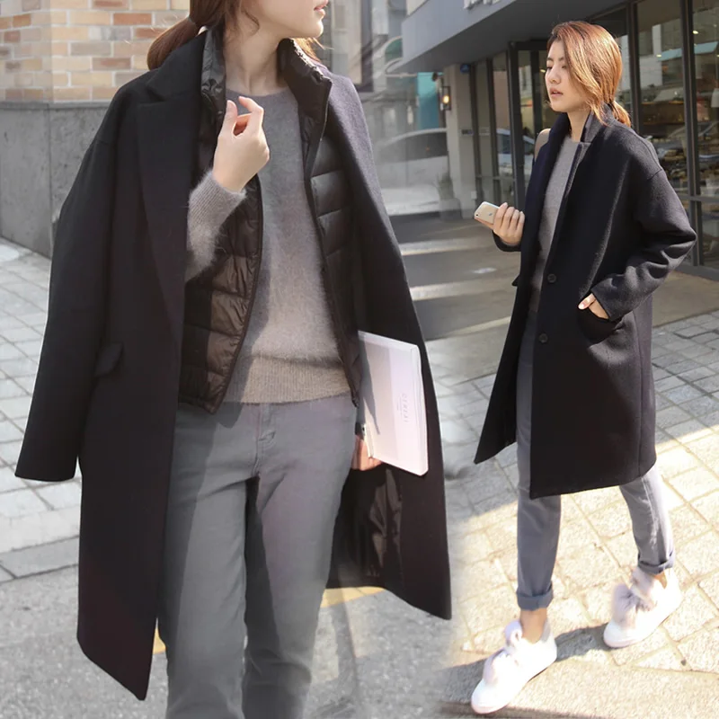 Largo abrigo de lana mujer suelta mezcla de lana chaqueta de abrigo para las mujeres abrigos otoño invierno abrigo mujer hiver bayan kaban veste femme - 3