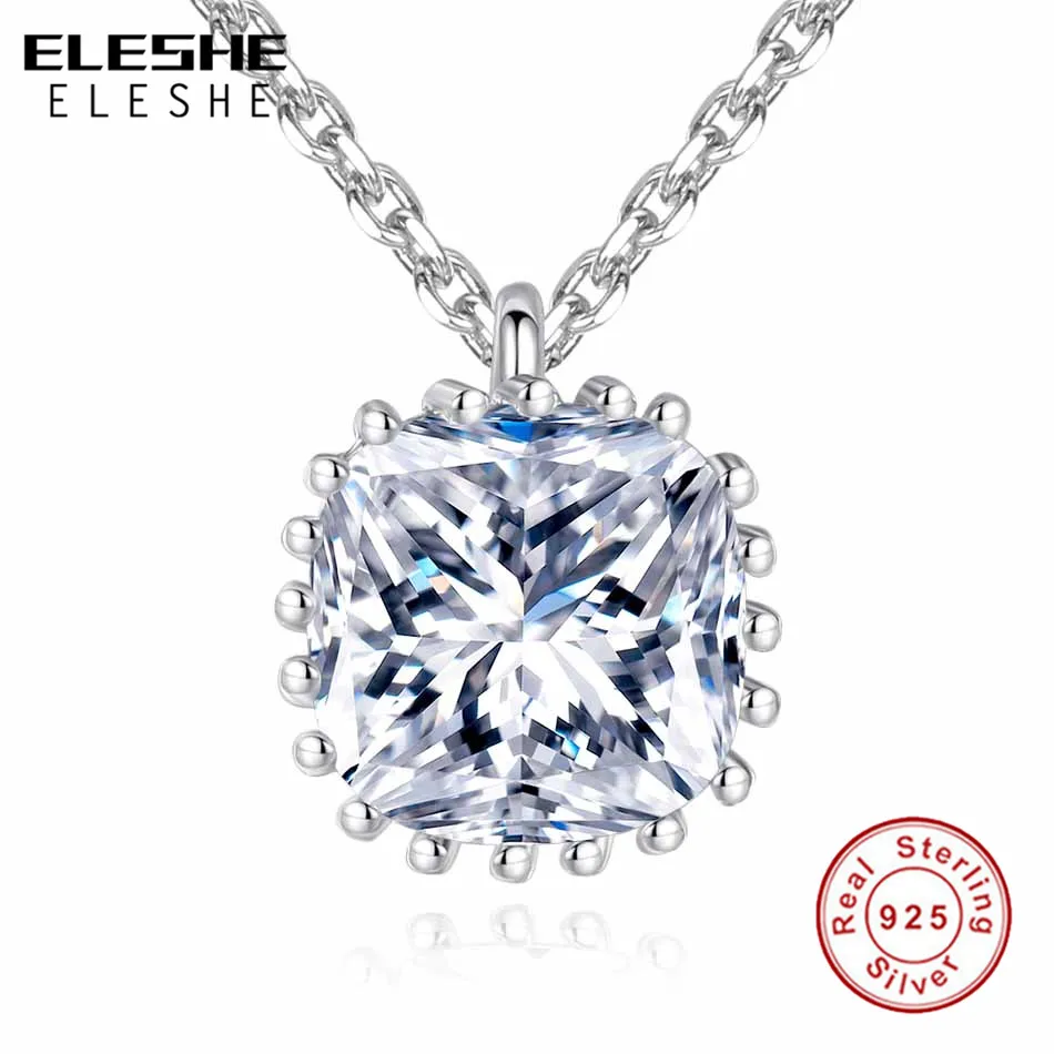 ELESHE New Fashion Bijoux Link Chain 925 Sterling Silver Necklace Shining Charm Square Crystal Necklaces & Pendants For Women