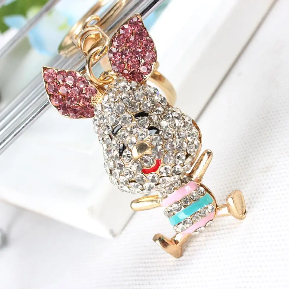 

Lovely Pig Ear Keyring New Fashion Cute Rhinestone Crystal Charm Purse Bag Car Key Chain Gift Dazzlingly Beautiful Animal