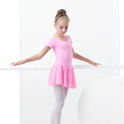 Балетное платье для девочек гимнастическое трико с коротким рукавом балетная Одежда для танцев с шифоновыми юбками - Цвет: Pink Short Sleeve