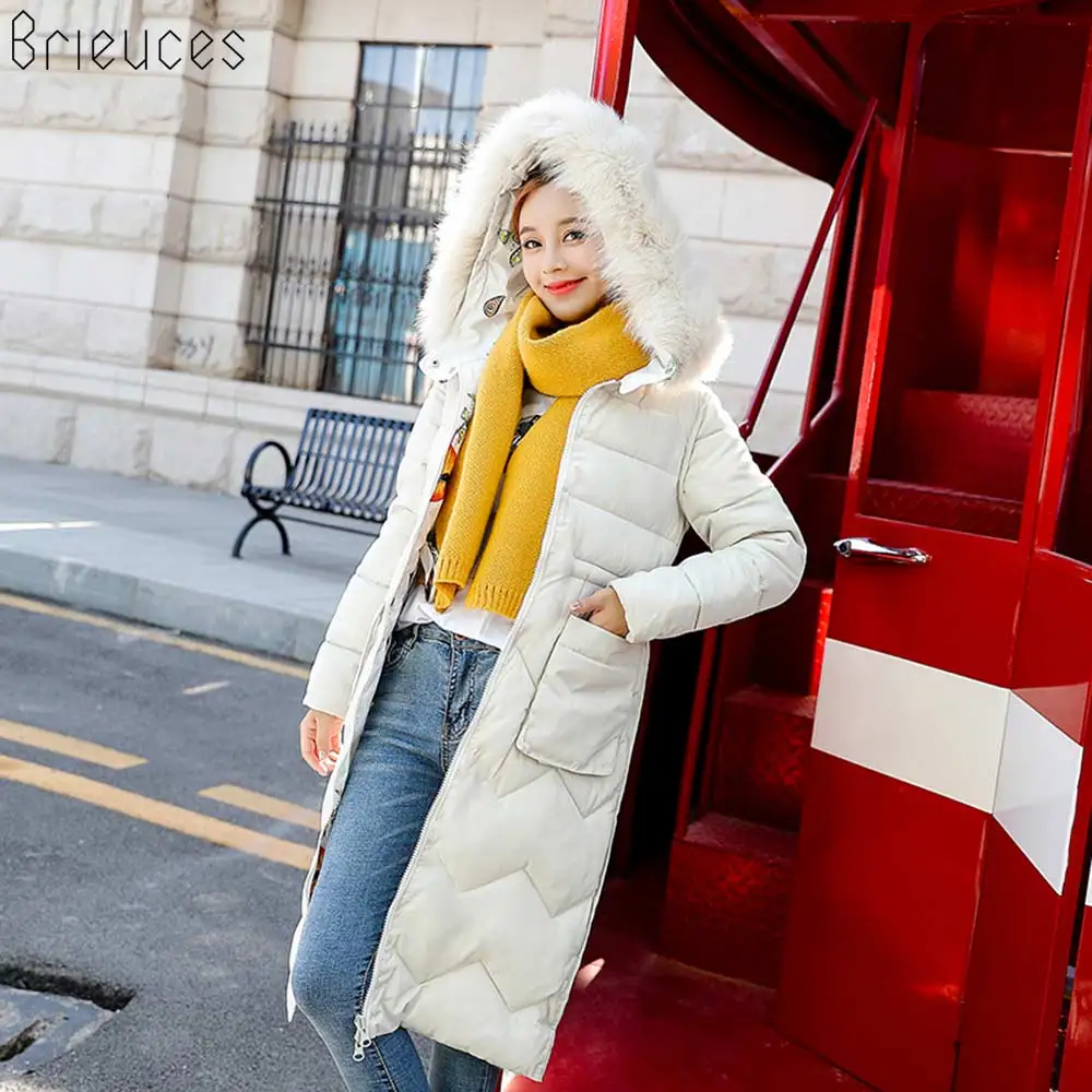 

Brieuces Warm thicken Artificial fur hooded women winter jacket cotton padded outerwear female parka long coat two side wear