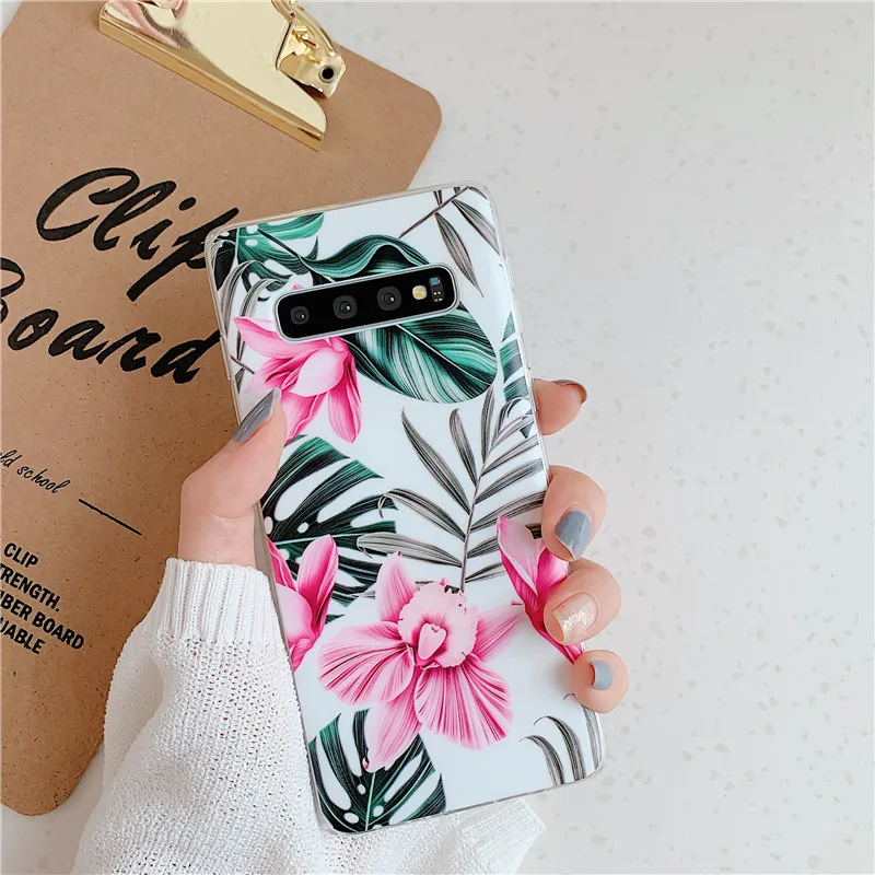 Чехол FLYKYLIN Art Leaf Flower для Samsung Galaxy S8 S9 S10 Plus S10e задняя крышка на IMD силиконовый чехол для телефона с подставкой