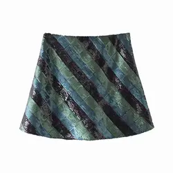 Тонкая Повседневная весенне-осенняя юбка с пайетками для женщин средней талии клетчатая мини-юбка женская трапециевидная офисная юбка ZA9143