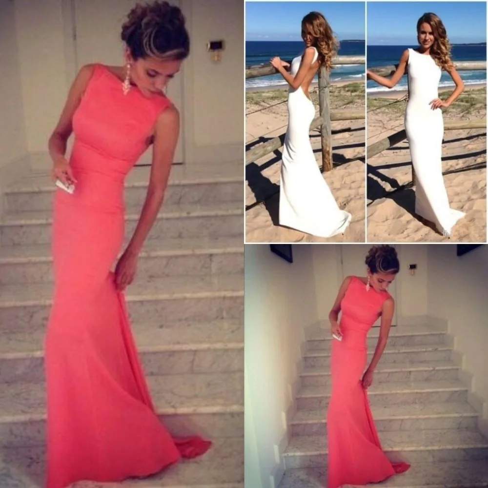 Coral Prom Dresses 2015 Vintage Backless Evening Long Wedding Party Dress Fitted Beach Maxi under $100 | Свадьбы и торжества
