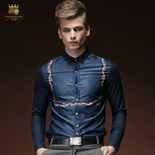 Новые модные повседневные мужские с длинным рукавом мужские весенние тонкие с длинный рукавом, мужской цветок атласная рубашка 15216 блуза Фан Жуан