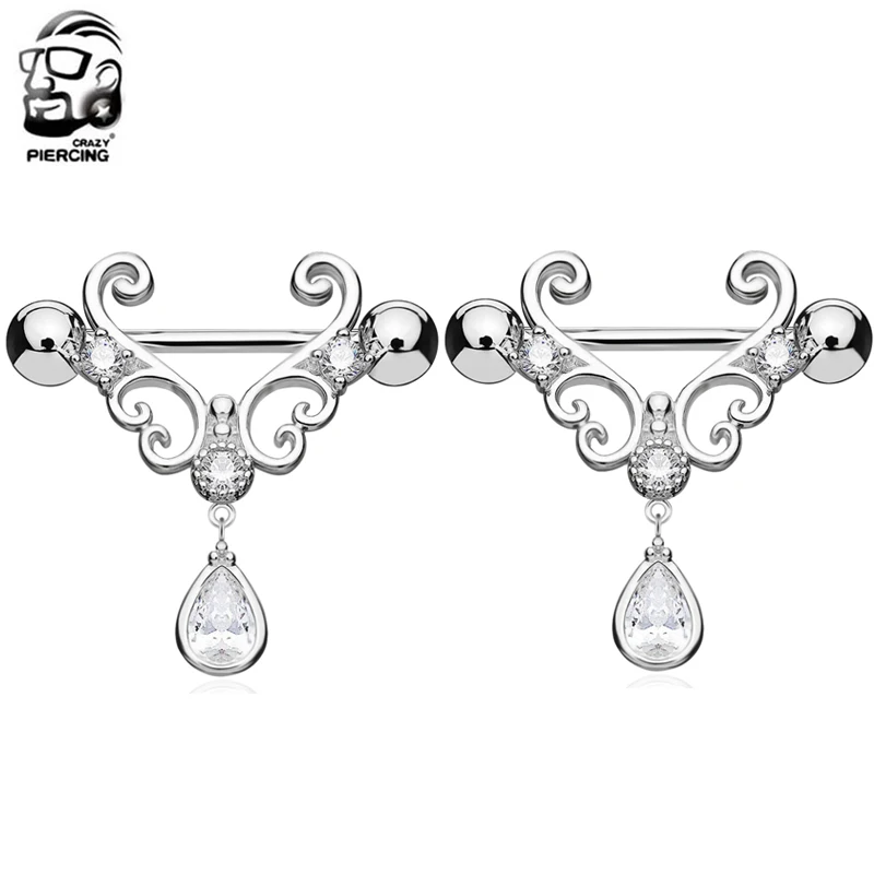 

2pcs/lot Sexy Surgical Steel Heart/Flower Body Nipple Water Drop Shape Bar Barbell Piercing Shield Rings Rushed Ear Plugs Fake