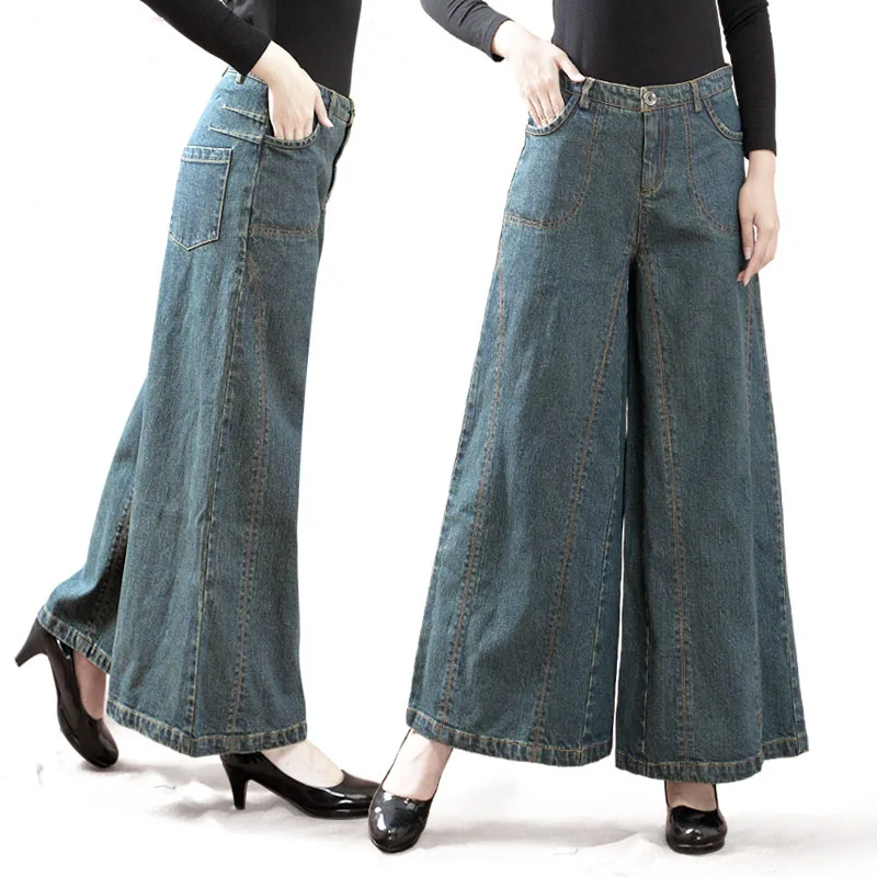 

Women's Jeans High Waist Casual Loose Solid Long Denim Pants Pleated Fashion Wide Leg Pants Plus Size Elegant OL Style Trousers