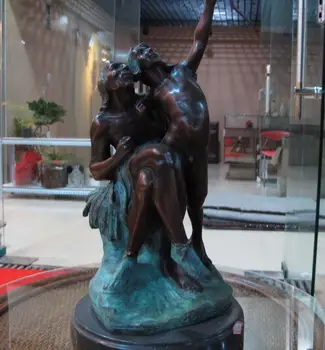 

Art Decor Pure Copper Bronze Marble Base Figurine Sun Oath Man Kid Bow Sculpture