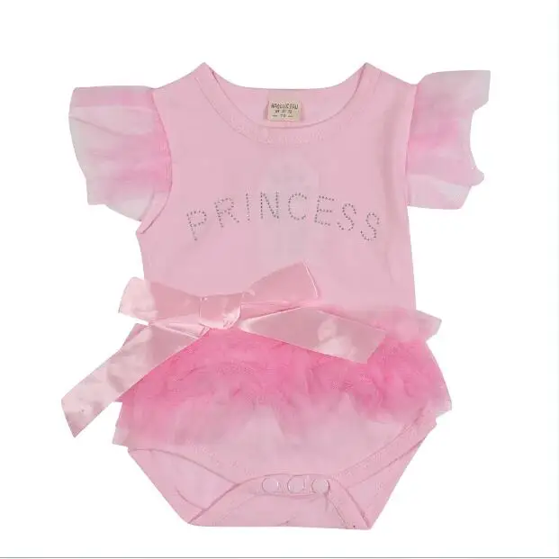 2017 Summer style Baby Girl Rompers Lovely Princess Pink Bow Lace ...