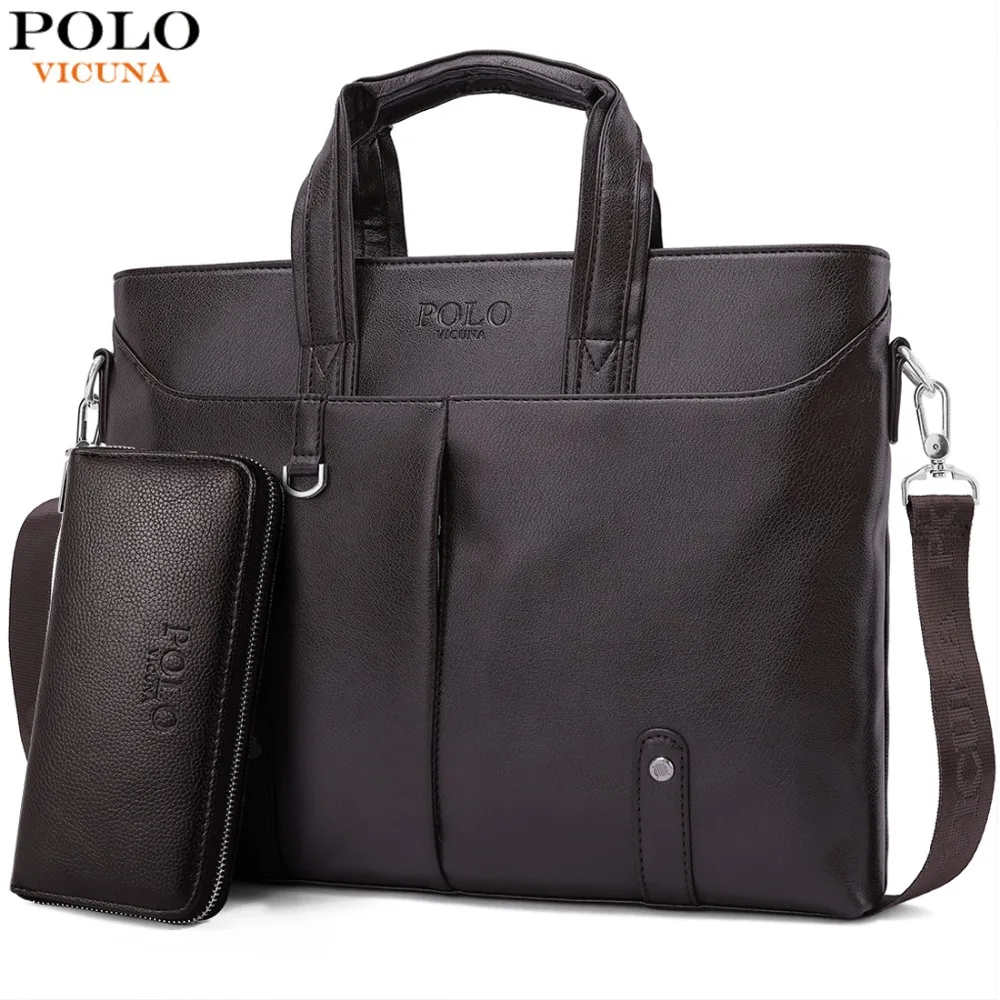

VICUNA POLO Famous Brand Simple Mens Leather Briefcase Bag Solid Large Business Man Bag Laptop Handbag pasta executiva masculino