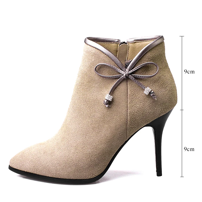 6cm Bottes Mince Abricot Automne Femmes black Suède Cheville noeud apricot Mode Hiver 6cm Kcenid Hauts 9cm Vache Fermeture apricot De Talons Bowtie 9cm Pour Éclair Black Bottillons À Papillon Chaussures mw80vNn