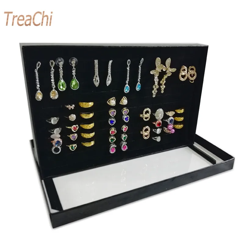 

Rings Storage Case 100 Slot Ring Display Tray Organizer Show Case Jewelry Earrings Holder Storage Box Transparent Window
