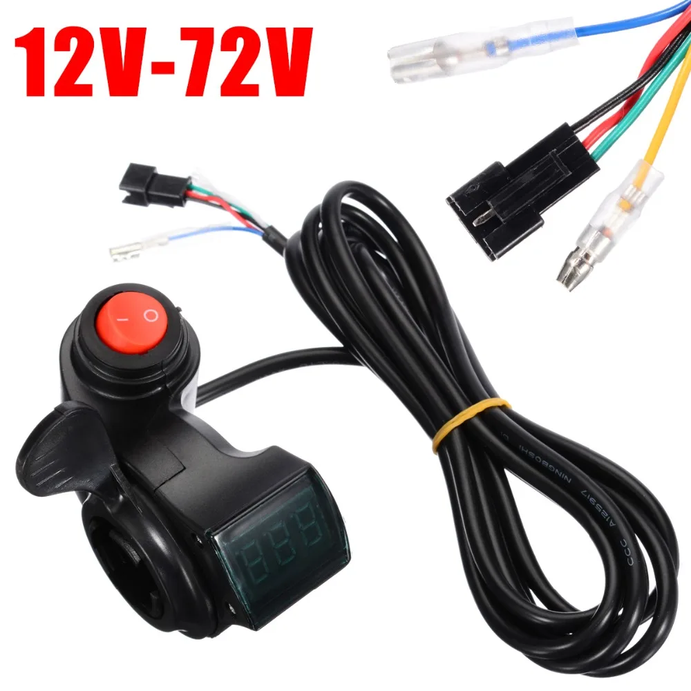 Best Electric Bicycle Thumb Throttle 12V-72V Thumb Throttle With Power Switch LED Voltage Display For Electric Bike Accessories 0