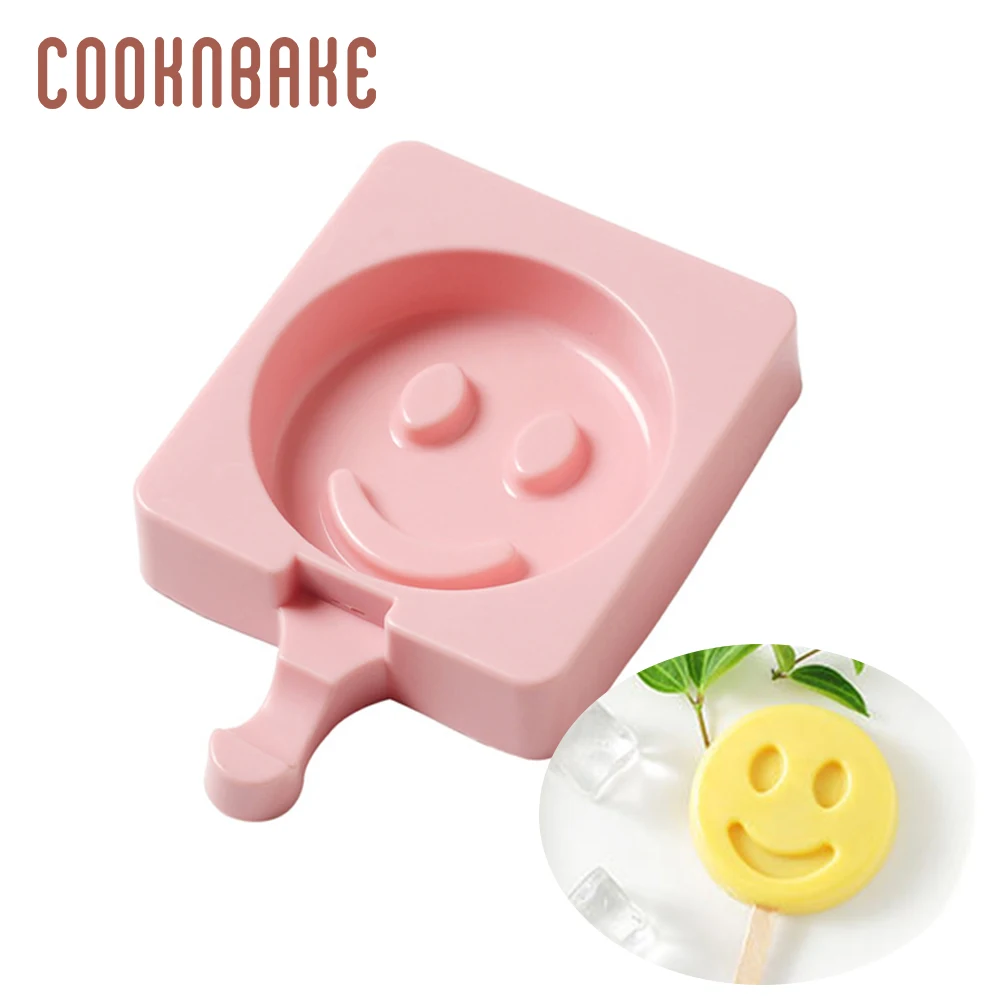 

COOKNBAKE Silicone mold for Ice Cream smile face Silicone Ice Cube tray freezer children ice lolly cake decorate tool with stick