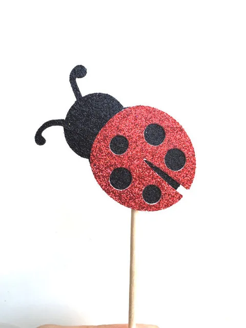 cheap Glittered Ladybug Cupcake Toppers kids birthday baby ...