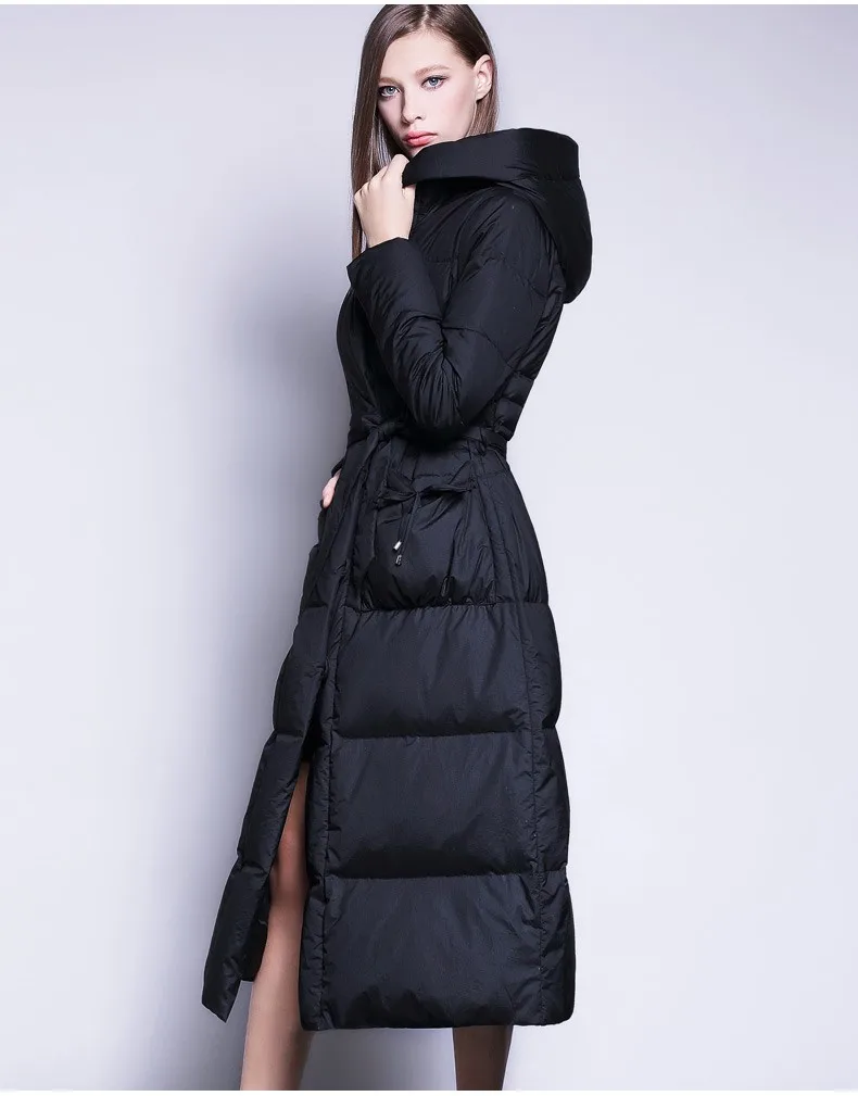 Новинка, зимняя куртка с длинными секциями, свободное большое толстое теплое тонкое женское пальто с капюшоном, качественный белый утиный пух