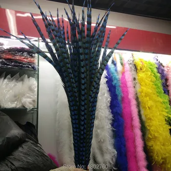 

wholesale 50pcs beautiful blue copper chicken feathers long 32-36 inches 80-90 cm feather decoration diy collection stage perfor