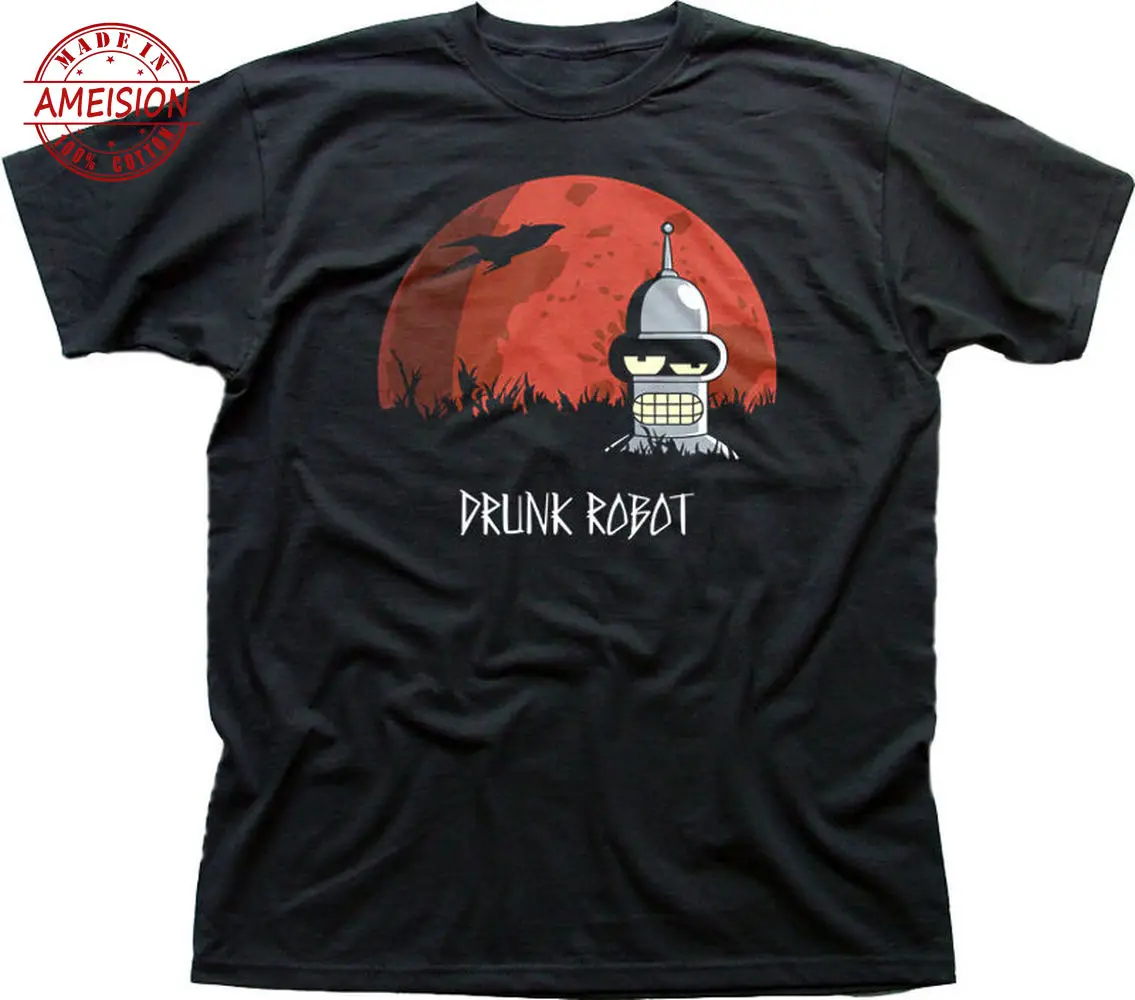 

New Summer tees casual men clothes 2019 BAD DRUNK ROBOT Bender movie Logo printblack men t shirt cotton cartoon t-shirt