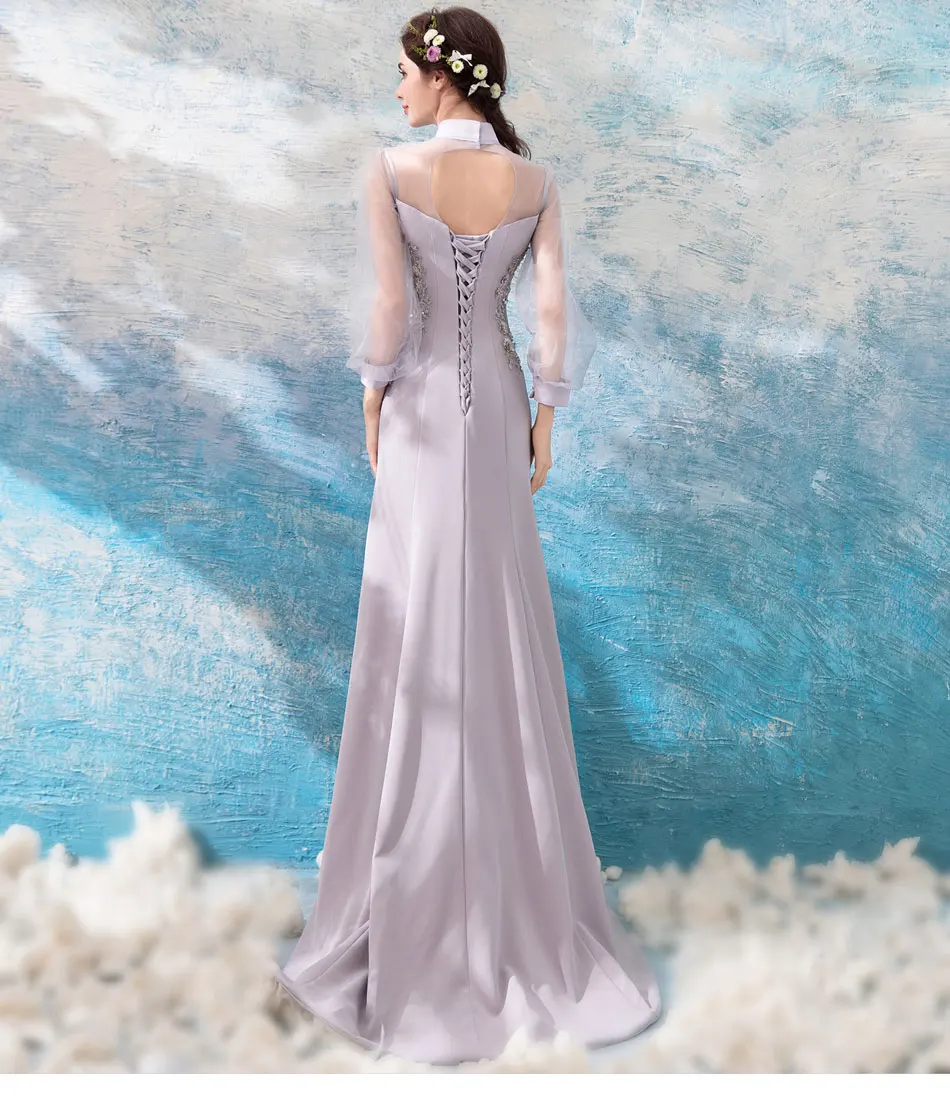 2018 новое зимнее поступление Очаровательная Бисер небольшой стенд воротник небольшой завершающий вечернее платье для мам/Мода
