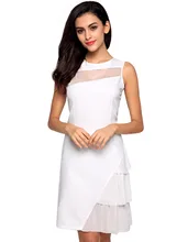Women Sexy Lady Sleeveless Mesh Patchwork Splicing Mini Slim Flouncing Sundress Dress Fashion