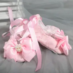 Dollbling/Обувь для малышей, украшенная бусинами, с розовым бантом, с эластичной лентой, с закрытой хлопковой мягкой подошвой, удобная обувь для