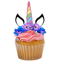 Единорог торт цветы хвост русалки форма съедобная Вафля бумаги Топпер кекс, предварительно вырезанные съедобные украшения, вечерние поставки