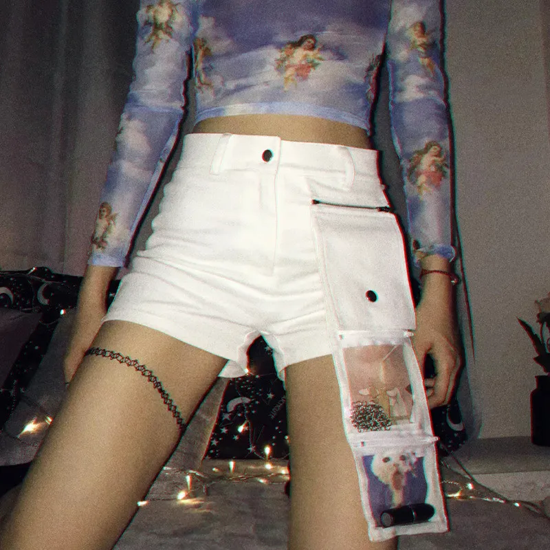 

Women Workwear High Waist Shorts Button Fly Regular Summer Shorts White Fashion Pockets Streetwear Shorts Women Hot Sale Shorts