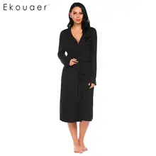 Ekouaer женский длинный халат, пижама с длинным рукавом, однотонное кимоно, комфортный халат, спа халаты, ночной сексуальный халат, ночное белье