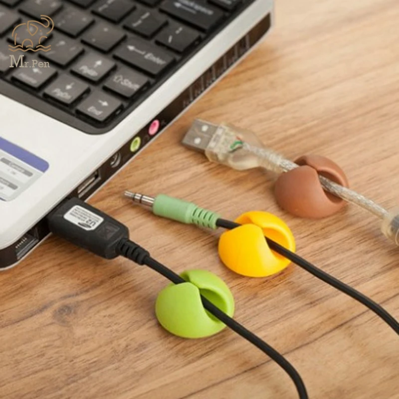 

6pcs Desk Set Wire Clip Candy Color Electrical Wire Fitted Hooks Data Cable Glands Winder Organizer Tie Mounts Office Storage