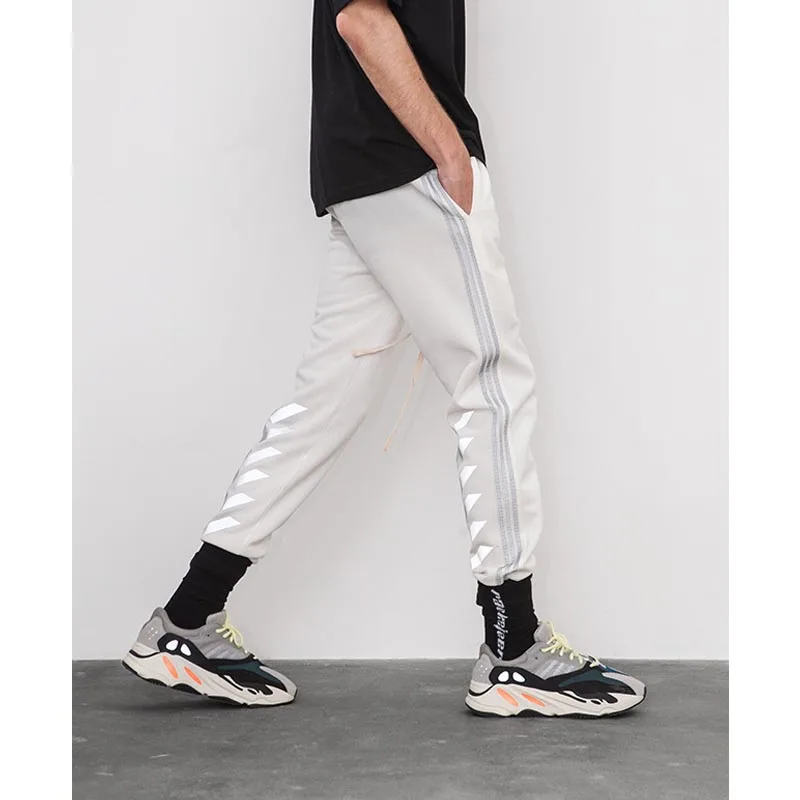 Осенне-зимние мужские спортивные штаны со светоотражающим принтом, повседневные спортивные брюки, модные уличные штаны, спортивные штаны - Цвет: Белый