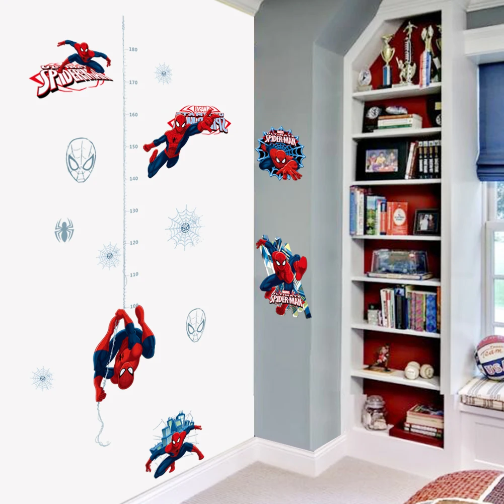 Spider Man height ruler Wall Sticker Creative Printed Superhero Spiderman PVC Wall Decal for Kids Room Bedroom Home Decor art