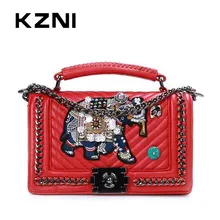 Kzni натуральная кожа топ-ручка Сумки с цепью заклепки Crossbody сумка для Обувь для девочек Роскошные Сумки Для женщин Сумки конструктор Сак основной 7031-1