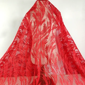 

5Yards High Quality 2019 African French Net Lace Fabric Embroidered Red Nigerian Lace Fabric 5Yards Guipure Cord Lace