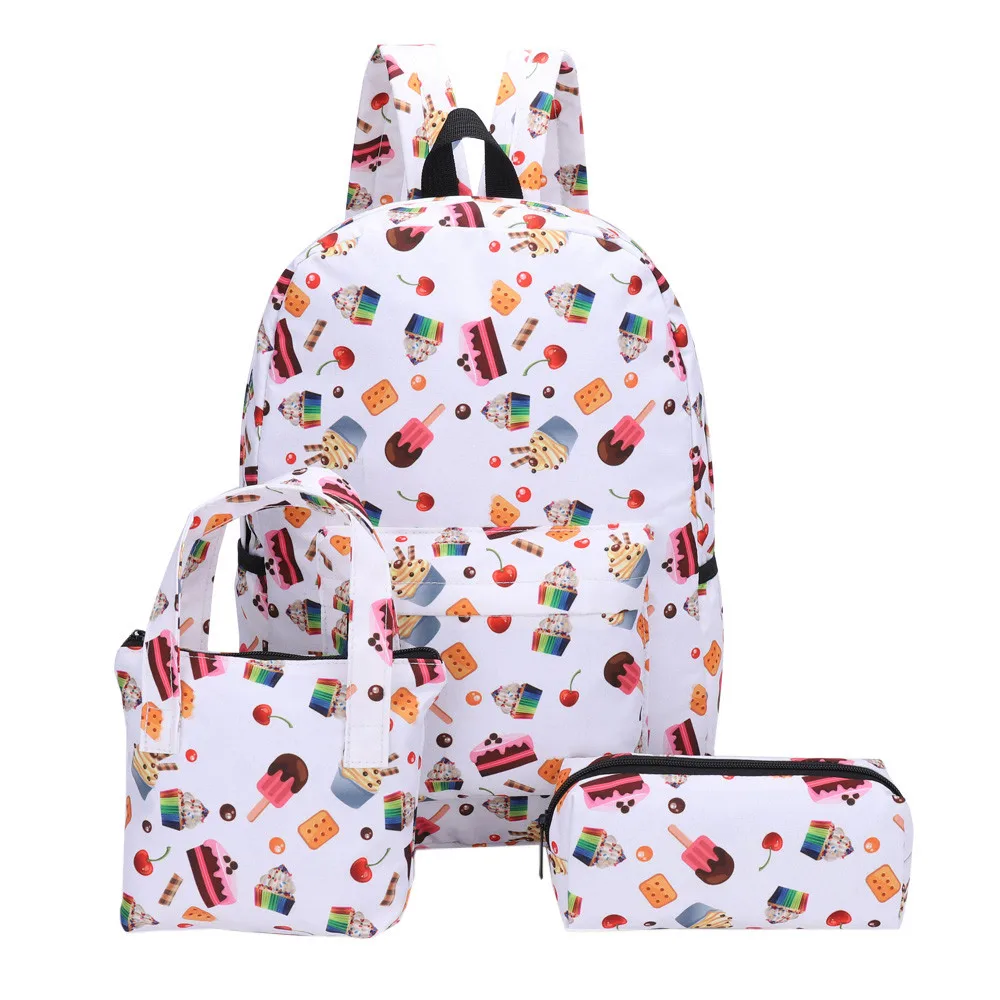 3 шт./компл. мультфильм еда холст печать рюкзак женский школьный рюкзак для подростков путешествия рюкзаки женский школьный рюкзак