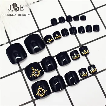 

24PCS Diamond Style Pre Design False Nail Full Square Nail Tips Toe Acrylic Fake Nail Tips With Glue